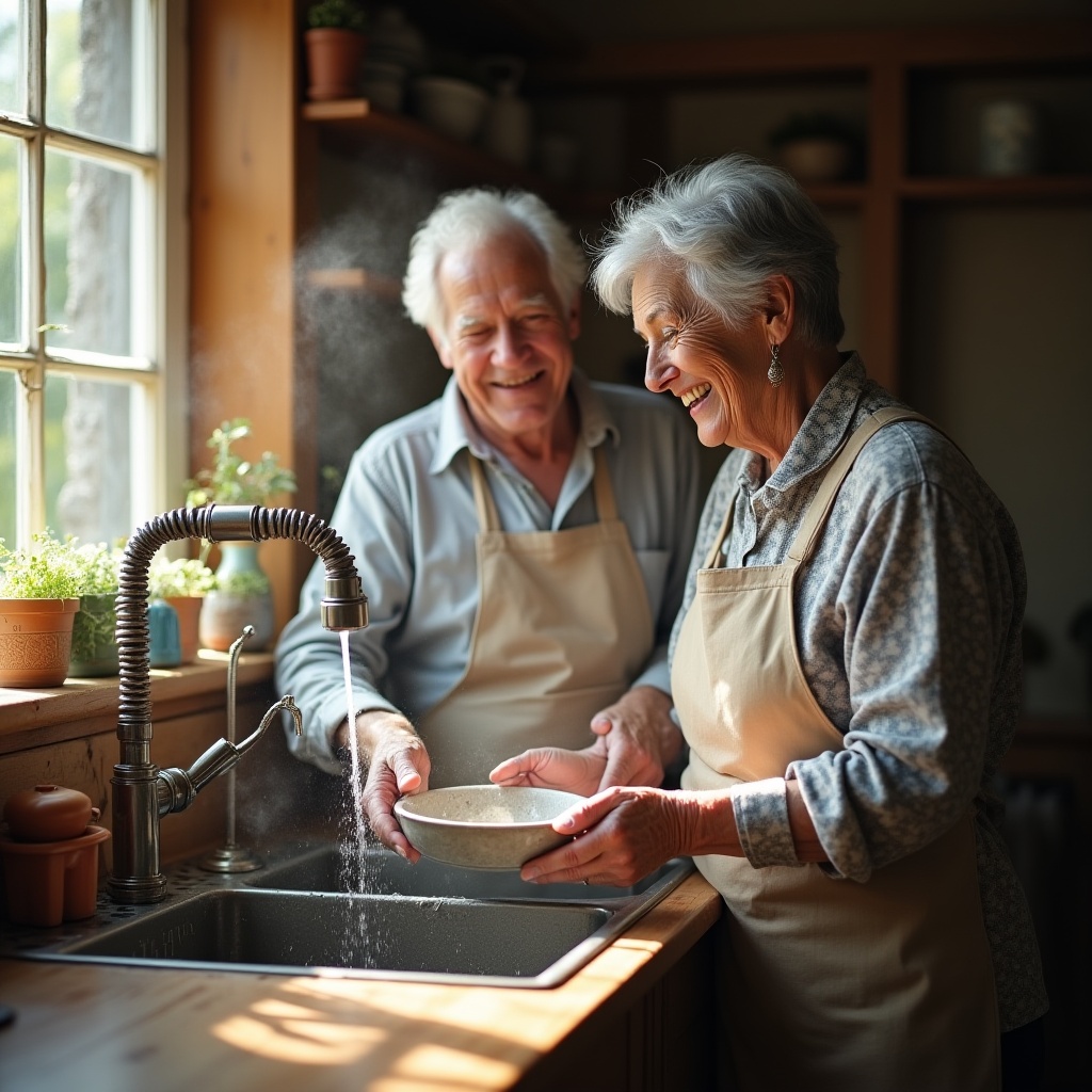 elderly couple enjoying clean water